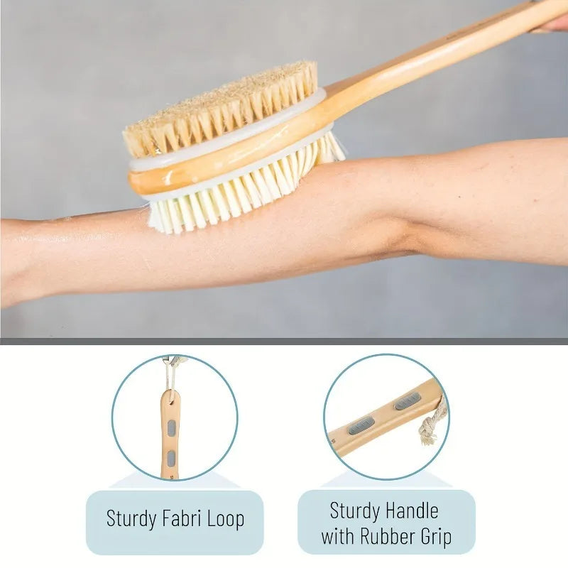 Dual-Sided Long Handle Shower Brush – Body Scrubber & Exfoliator