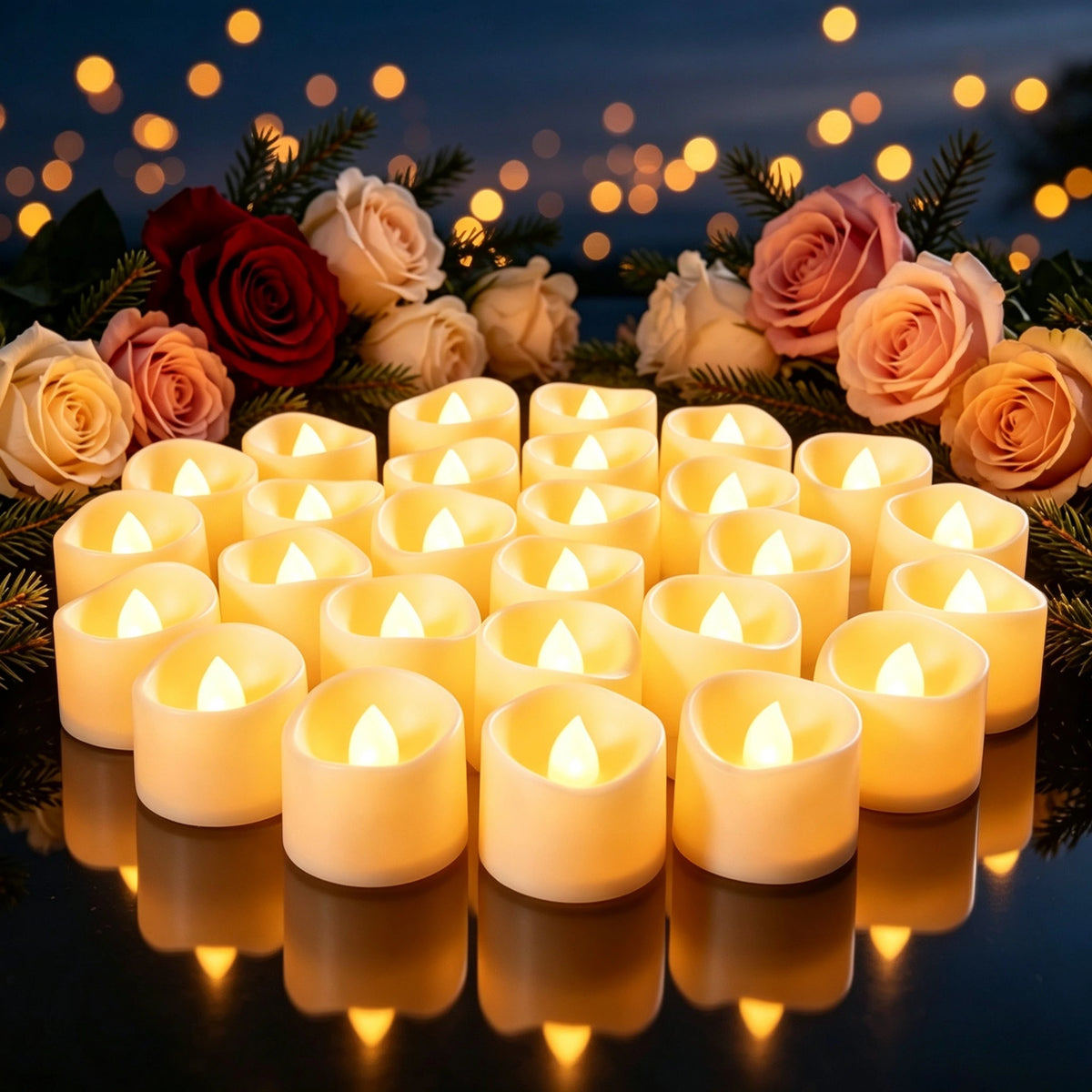 12/24 Pack Flameless LED Tea Light Candles Battery Operated