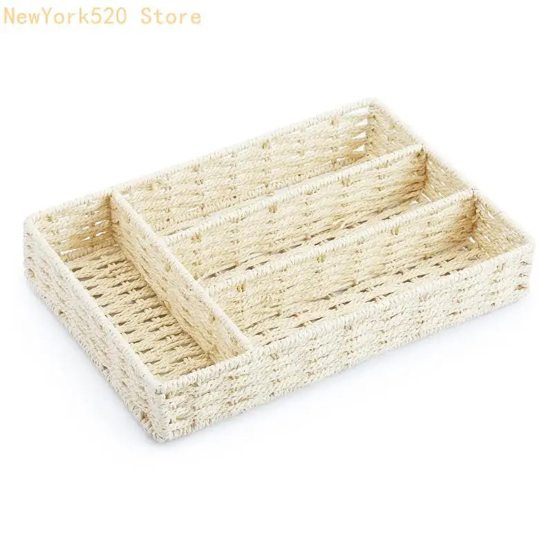 Hand-Woven Rattan Divided Storage Basket – Desk & Kitchen