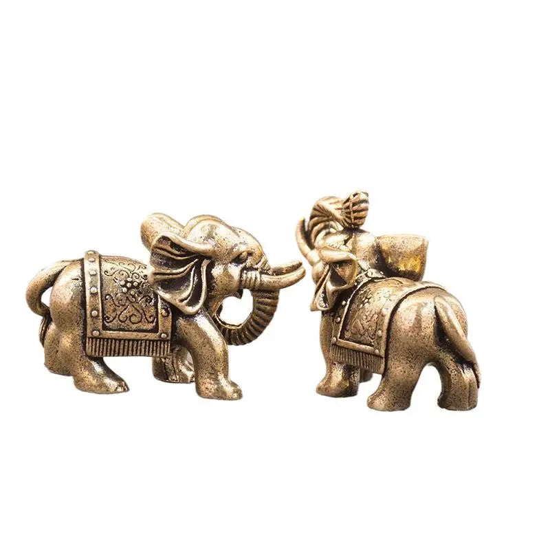 Copper Brass Lucky Elephant Miniature Figurine Antique Statue