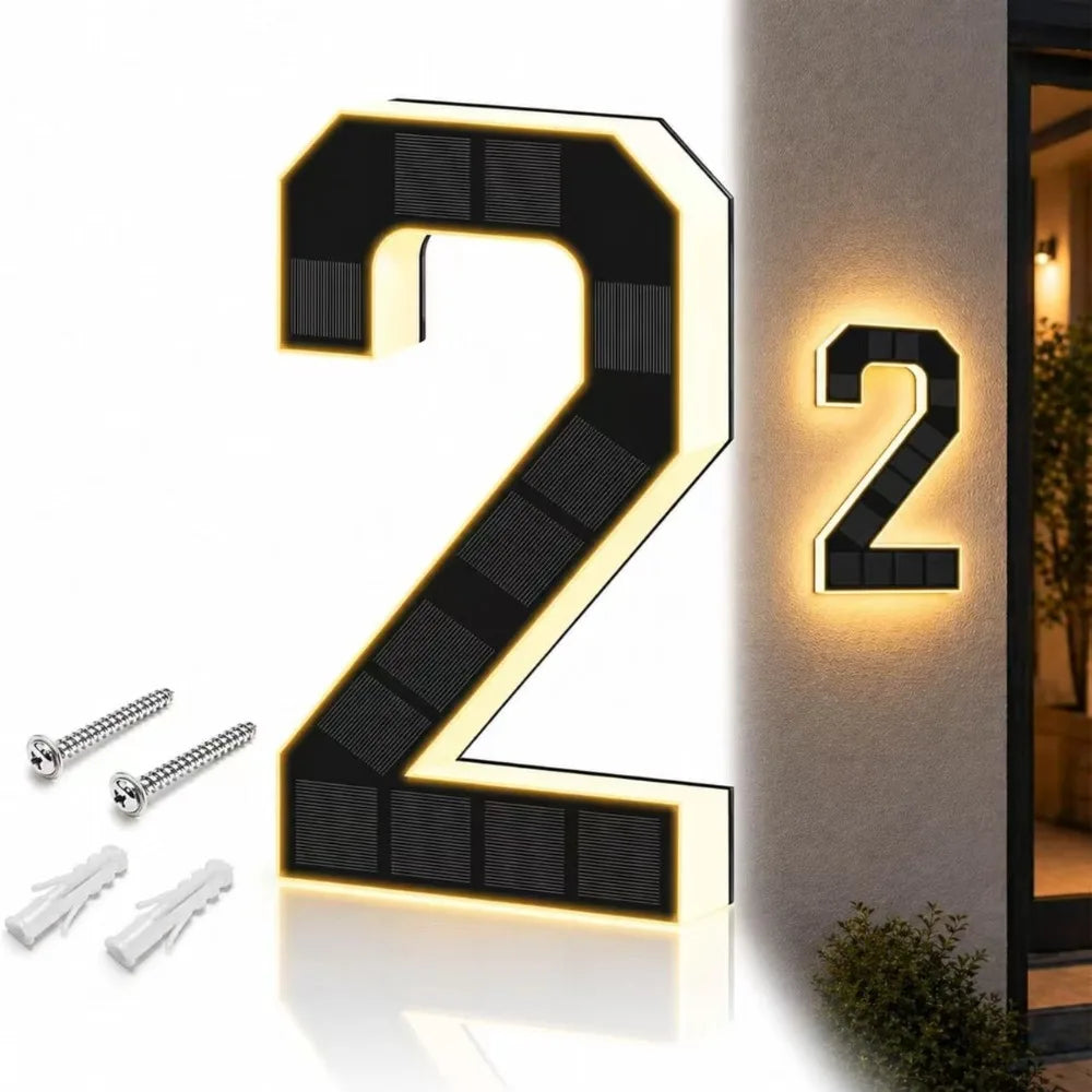Solar LED House Numbers 6.7" IP44 Waterproof Auto Light-Up