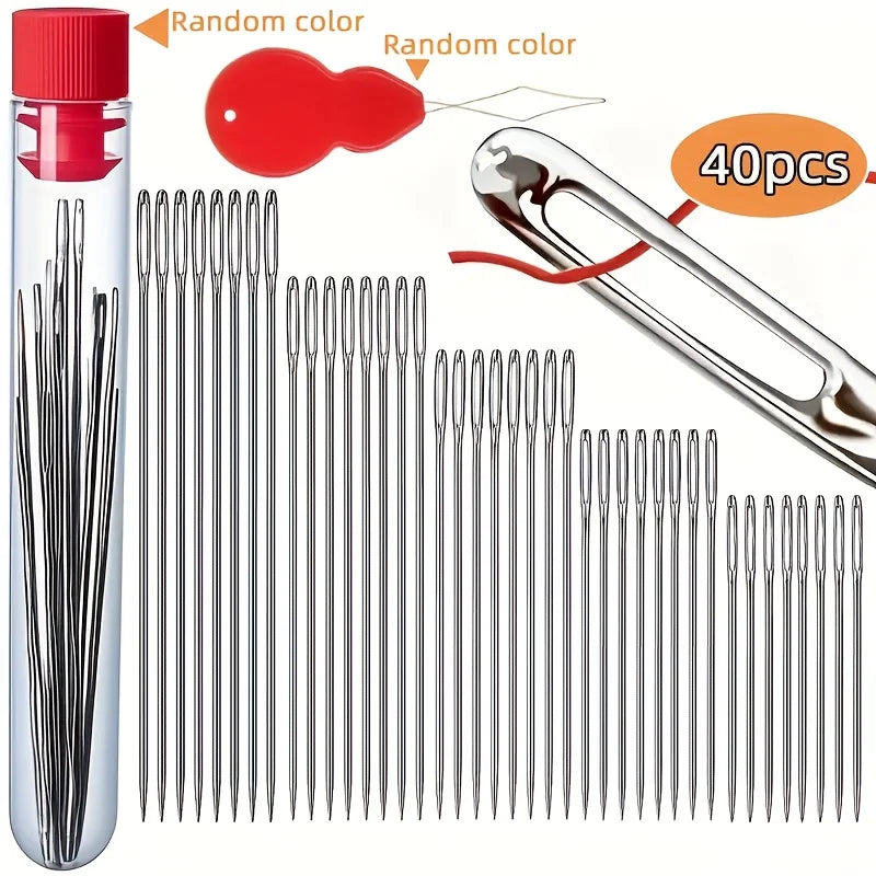 40pcs Large Eye Stainless Steel Sewing Needles – Assorted Set