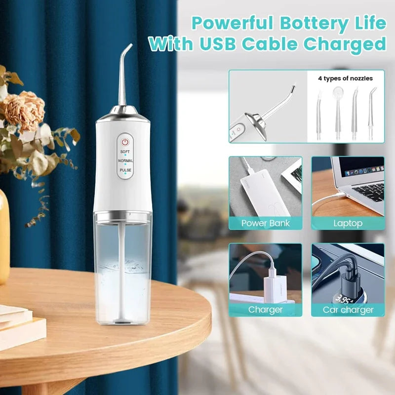 VIBE Electric Water Flosser Oral Irrigator 4 Nozzles 200ml