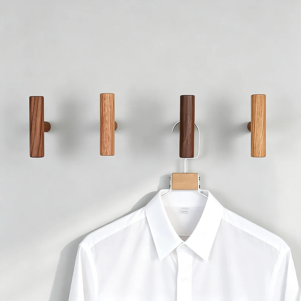 Walnut Wood Wall Hook Rack – Handmade Coat & Hat Hooks