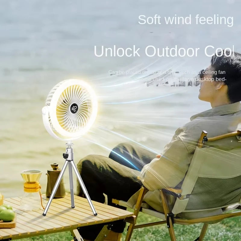 Rechargeable Camping Fan with LED Light | 3-Speed Portable