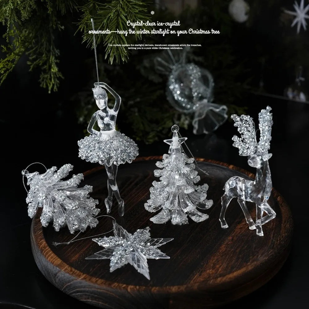 Clear Acrylic Christmas Ornaments – Glitter Faceted Deer Decor