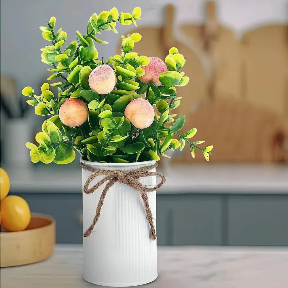 2PCS Artificial Peach Fruit Potted Bonsai Plants – 11" Tabletop