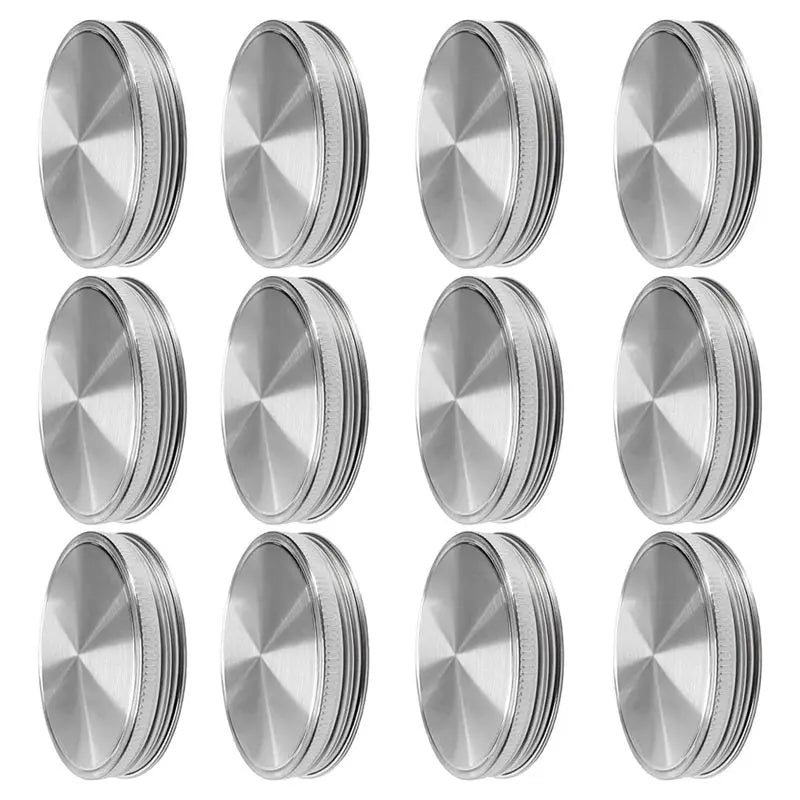 Stainless Steel Wide Mouth Mason Jar Lids 12-Pack | 86mm Silicone