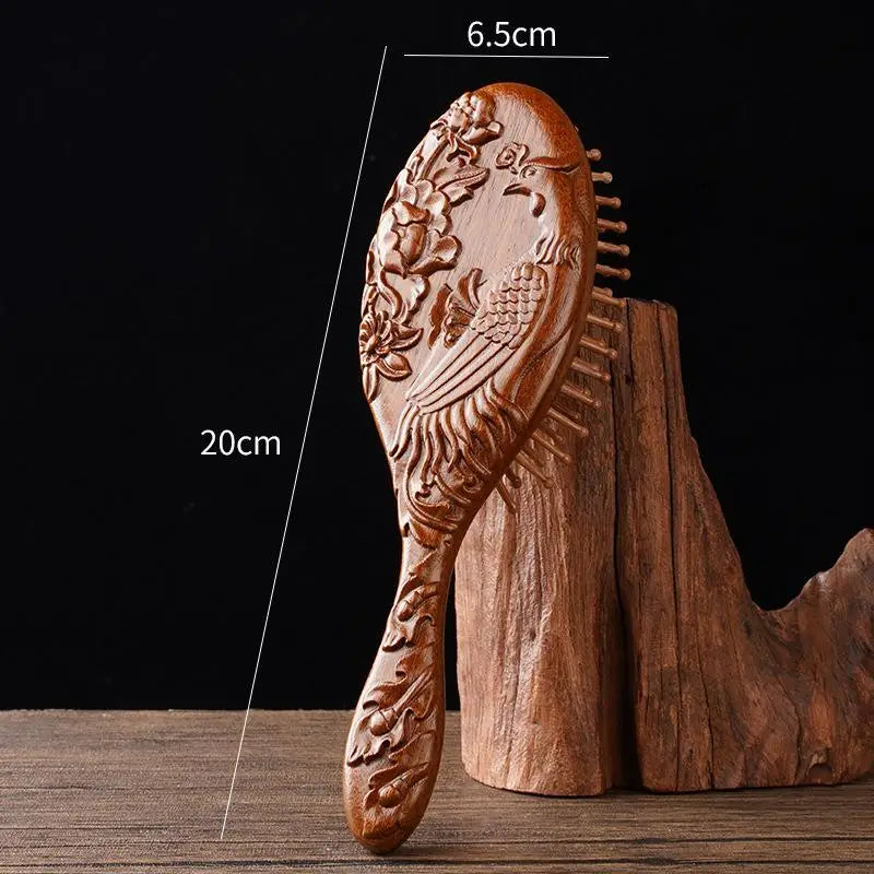 Hand Carved Sandalwood Wooden Air Cushion Comb & Scalp Brush