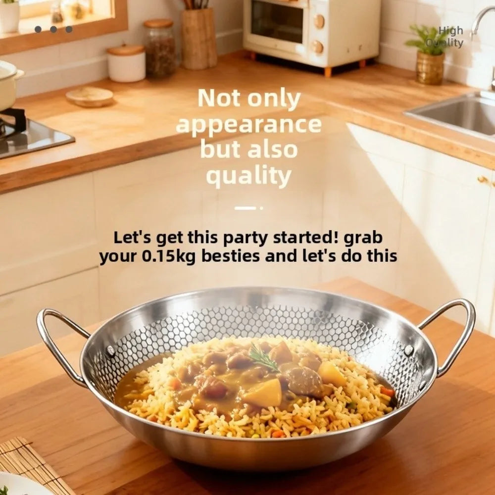 Thickened Stainless Steel Wok Uncoated Double Ear 7–11 Inch