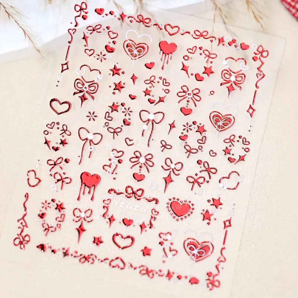 Gold Embossed Butterfly & Heart Acrylic Nail Stickers
