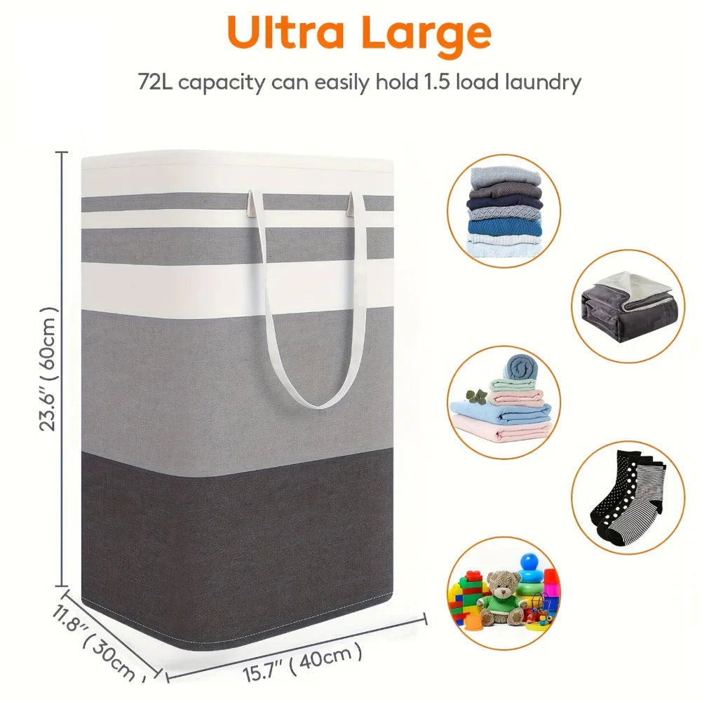 75L Collapsible Laundry Hamper Basket with Handles | 40×30×60cm