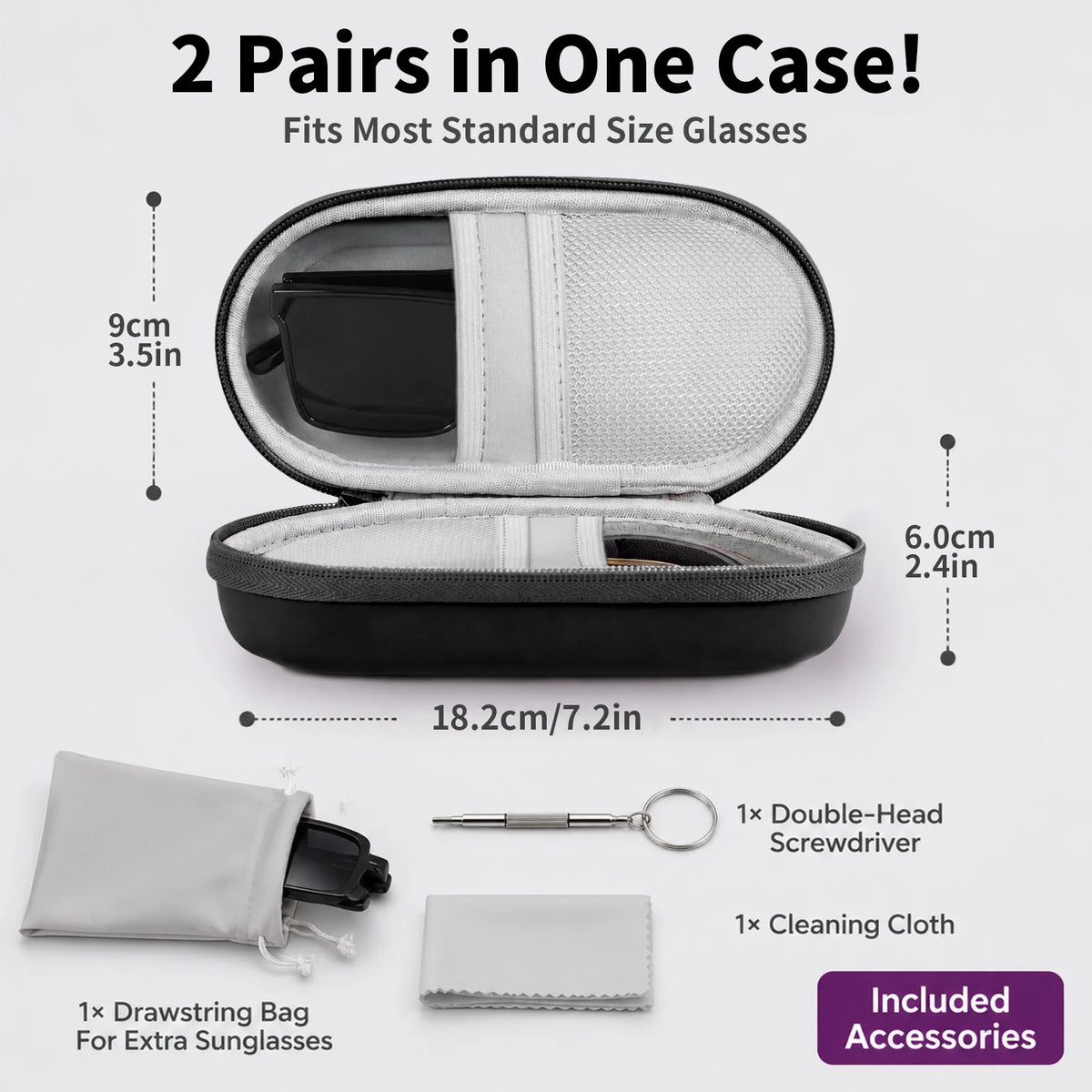 Hard Shell Double Glasses Case – Dual Sunglasses Travel Box