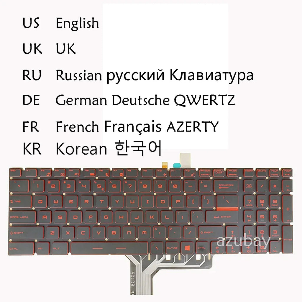 AZUBAY Red Backlit Keyboard for MSI GL65 GL75 GF75 Bravo 17