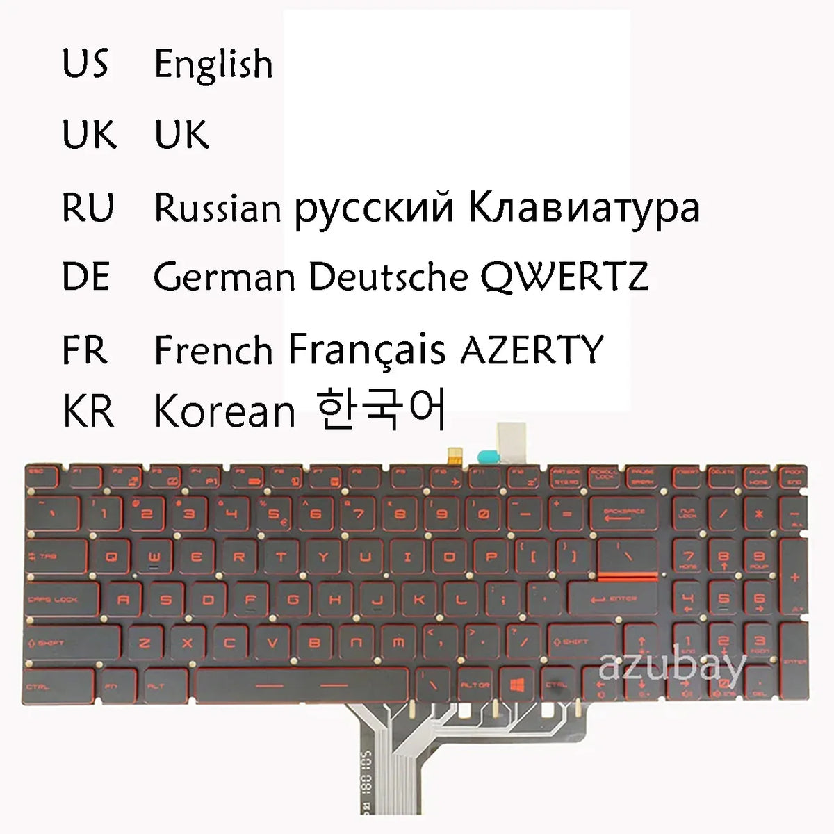 AZUBAY Red Backlit Keyboard for MSI GL65 GL75 GF75 Bravo 17