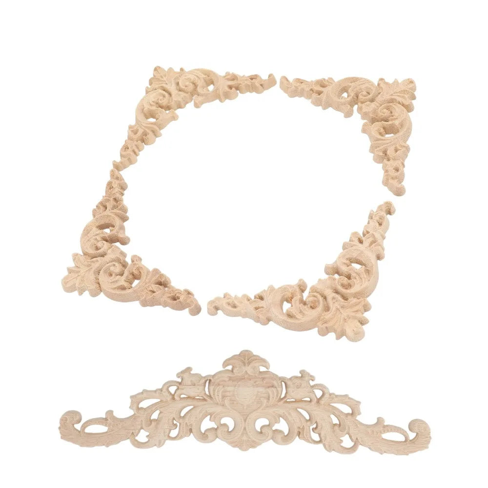 5-Pc Hand Carved Rubber Wood Appliques Onlays – Corner & Strip