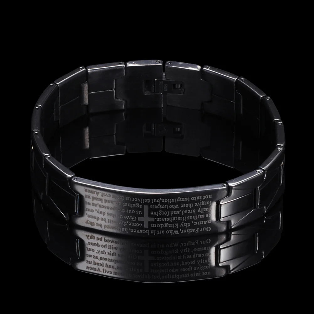Men's Stainless Steel Cross Prayer Charm Bracelet – Gift