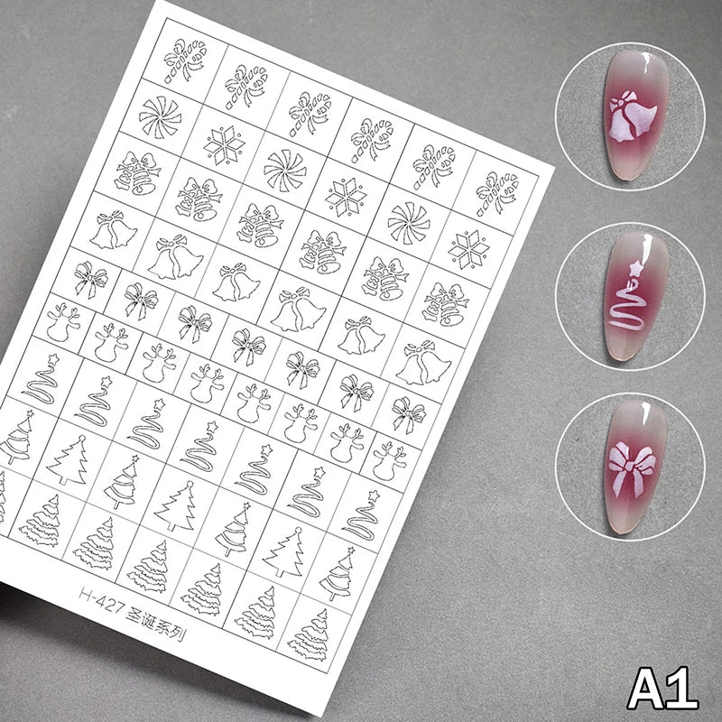 Christmas Airbrush Nail Stencils – Snowflake & Tree Hollow Stickers