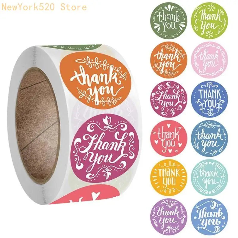 500Pcs Round Thank You Stickers | 12 Designs Gift Seal Labels