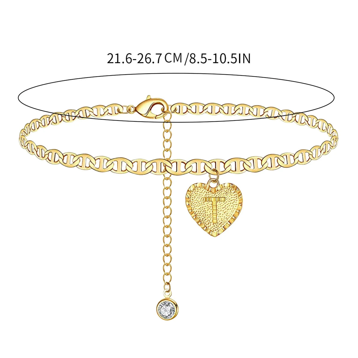 Gold Initial Anklet – Adjustable Heart Letter Charm Bracelet