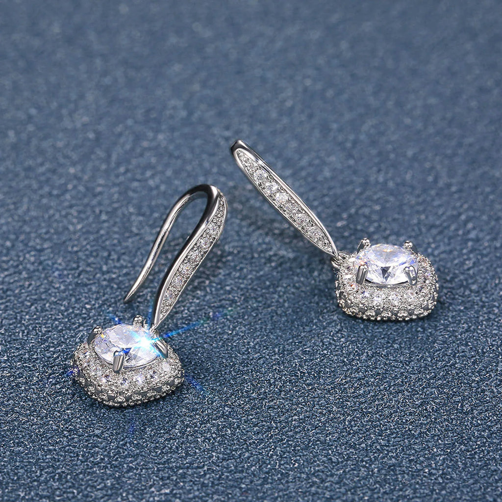 Square Zirconia Crystal Drop Earrings – Silver Bridal Dangle