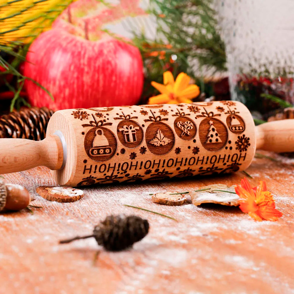 Arjmide 10" Wooden Embossed Rolling Pin – Holiday Patterns