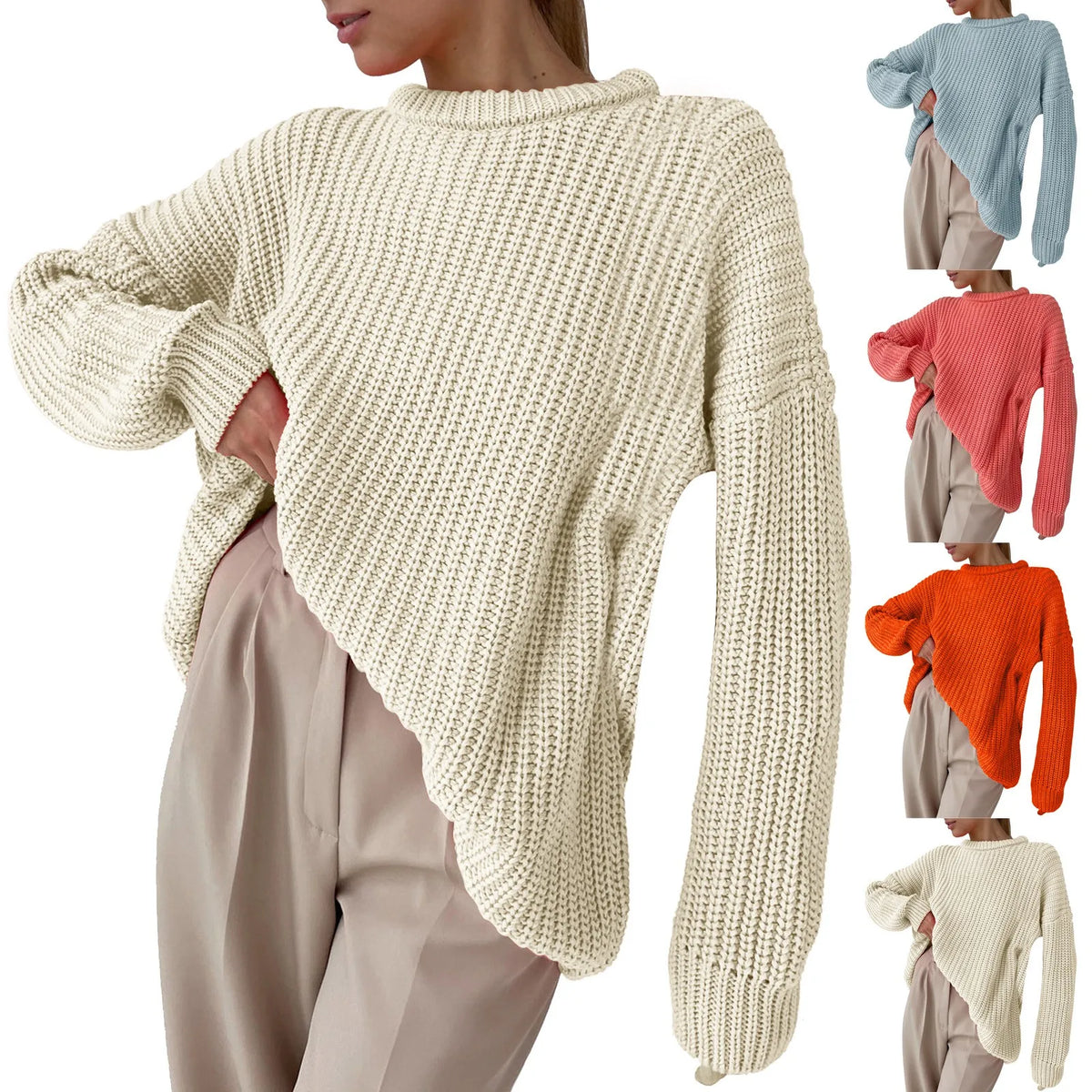 Women's Oversized Chunky Knit Crewneck Pullover Sweater