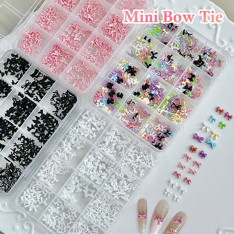 12-Grid Resin Bowknot Nail Art Charms DIY Manicure Gems Set