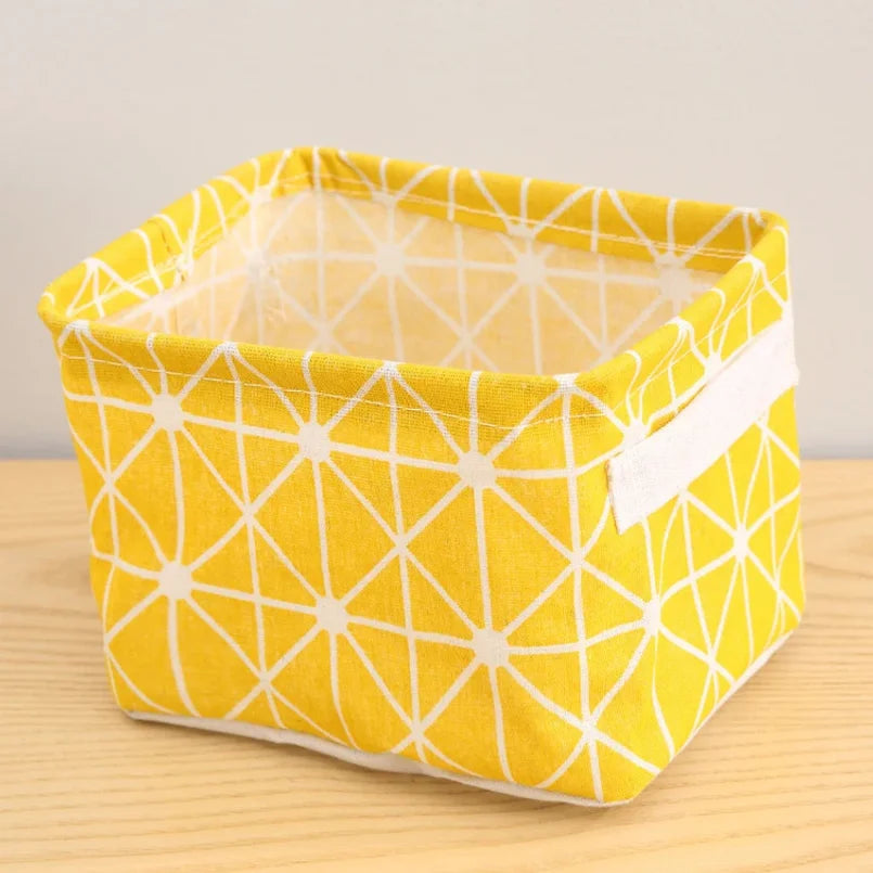Cotton Linen Storage Basket with Handle – Tabletop Organizer