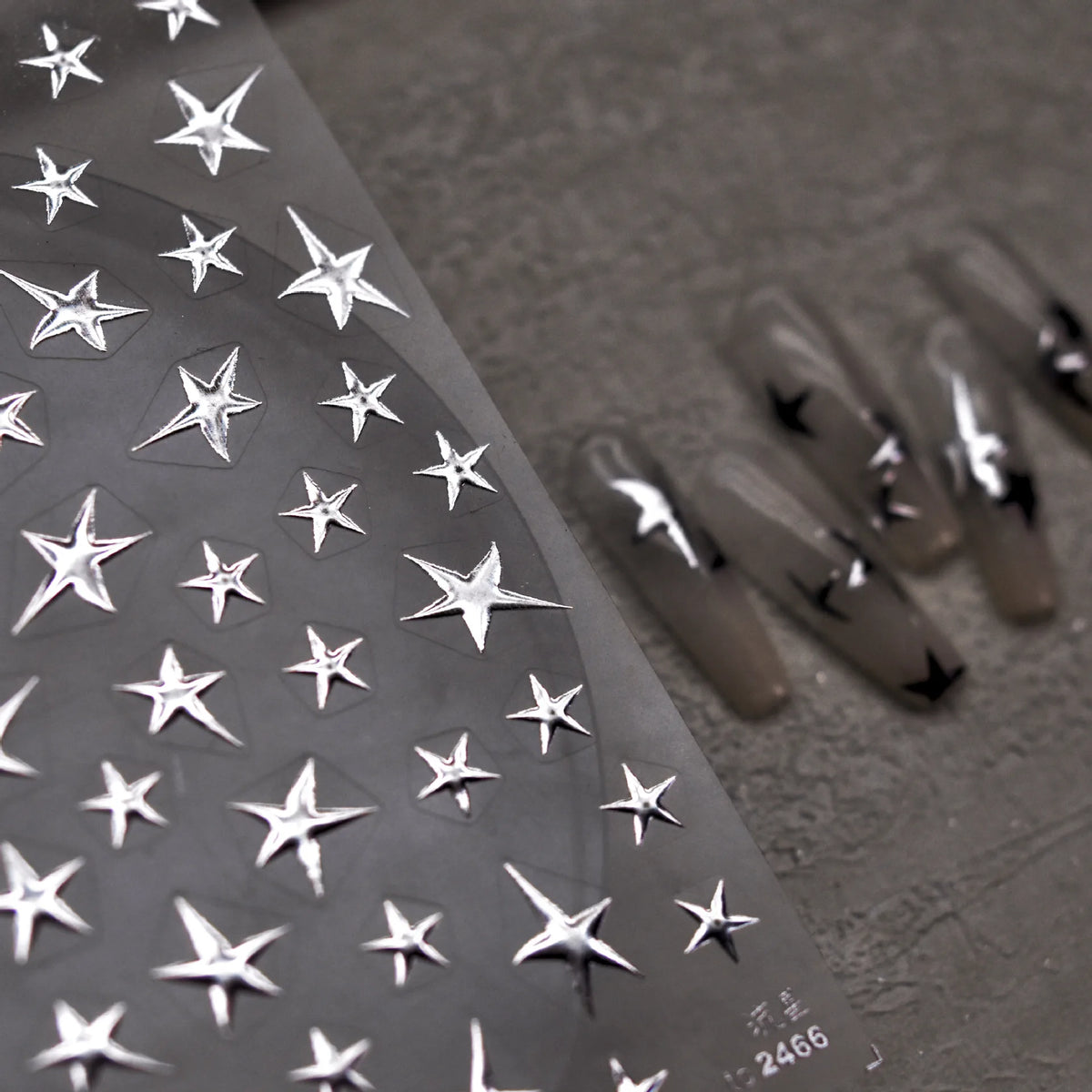 5D Luxury Star Nail Stickers – Black Silver Gilding Decals