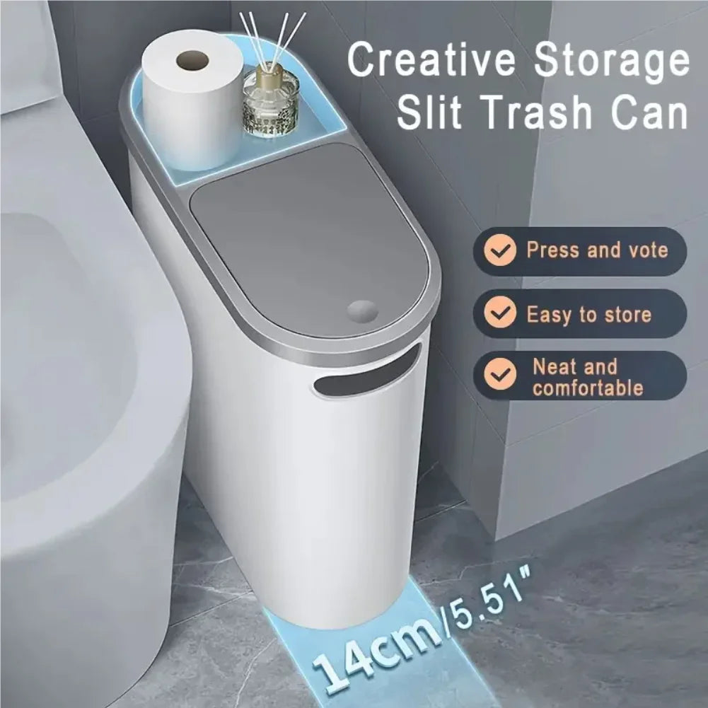 Large Press-Lid Bathroom Trash Can – Plastic Waste Bin