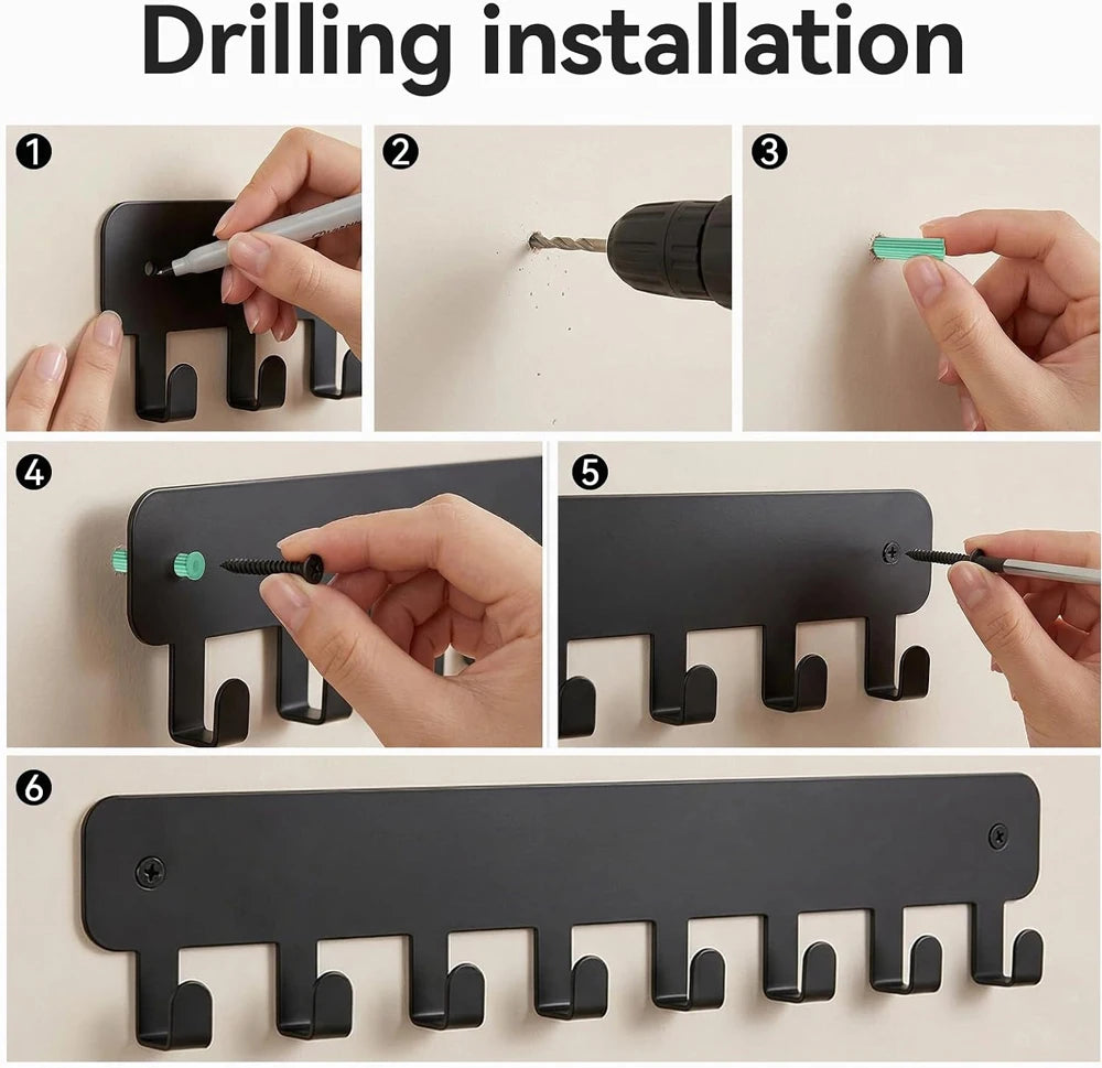 Metal Wall Key Holder & Multi-Hook Rack for Entryway