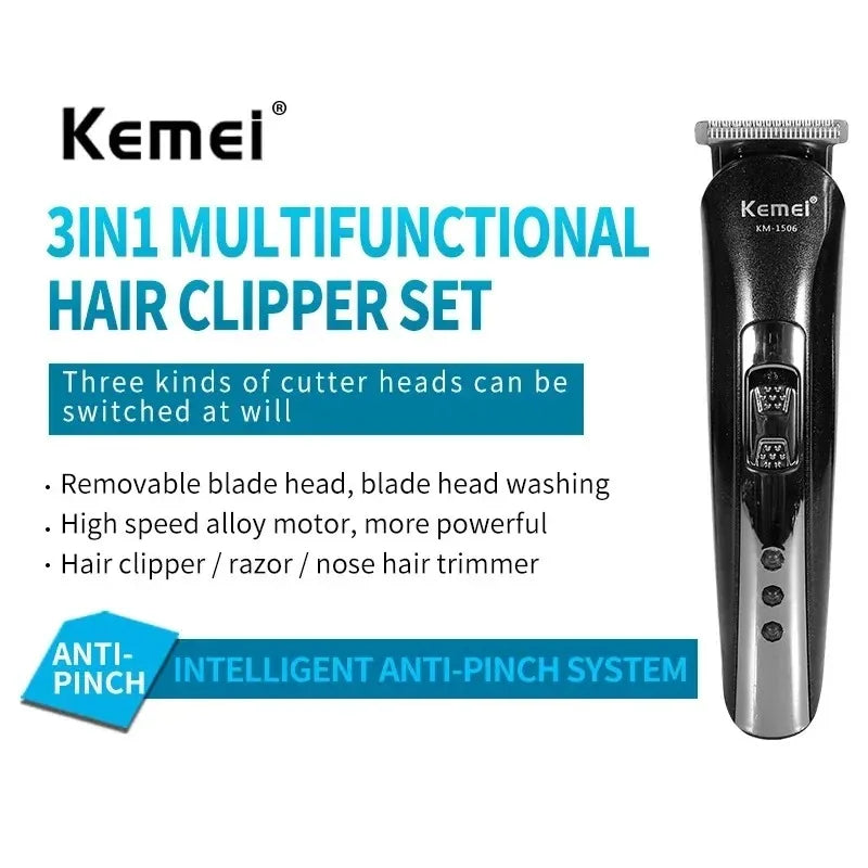 Kemei KM-1506 3-in-1 Electric Shaver & Hair Trimmer USB