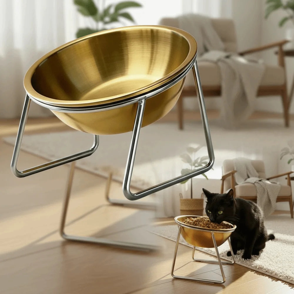 Elevated 15° Tilted 304 Stainless Steel Cat & Dog Bowl