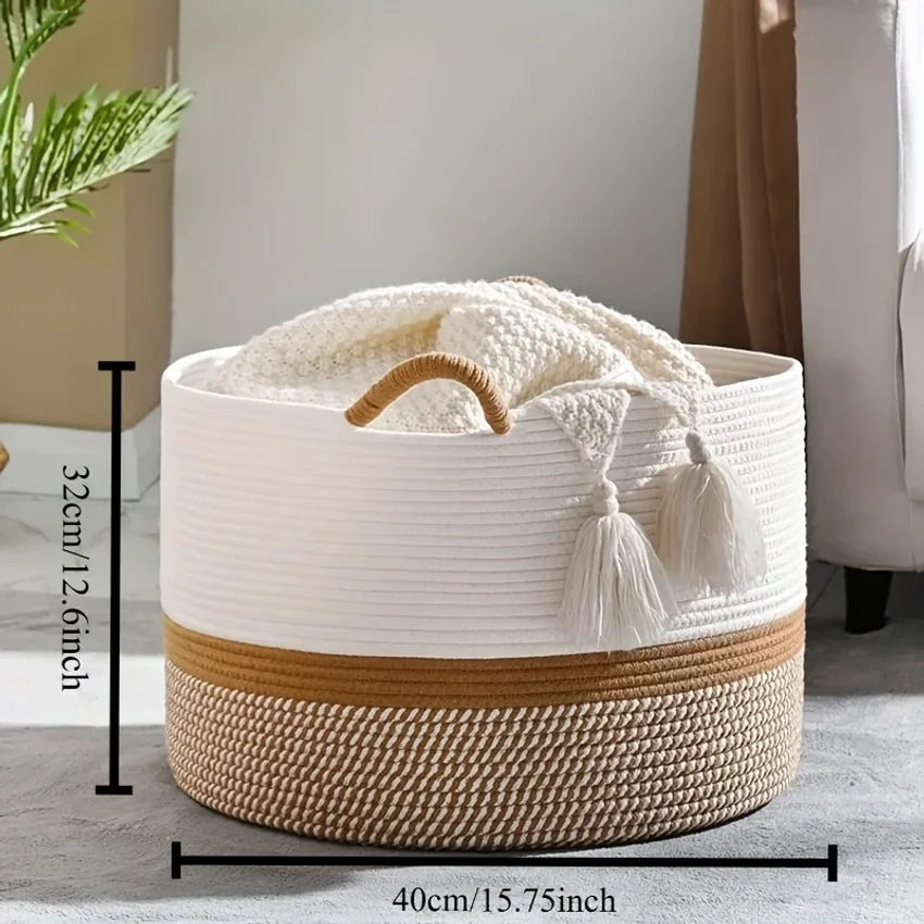 Large Cotton Rope Woven Basket – Blanket & Laundry Storage