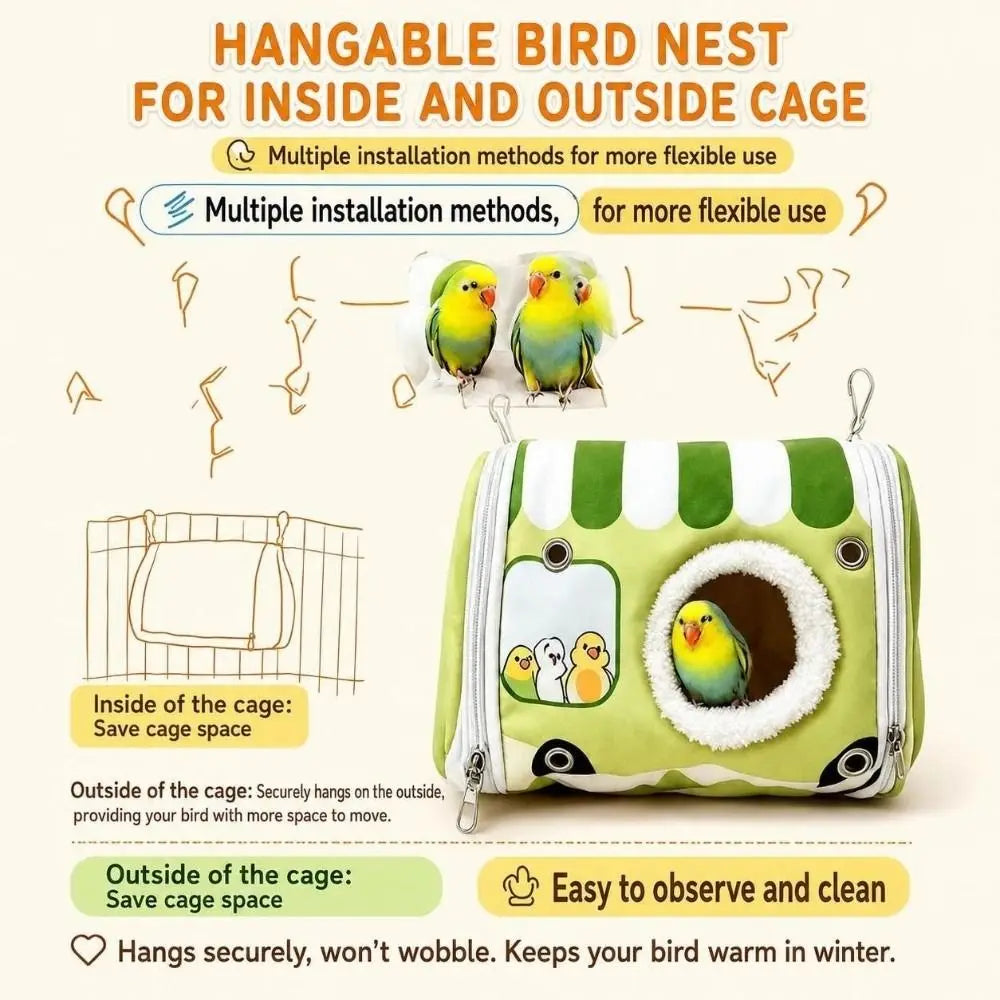 Fleece-Lined Parrot Hanging Nest Hut – Warm Bird Sleeping Tent