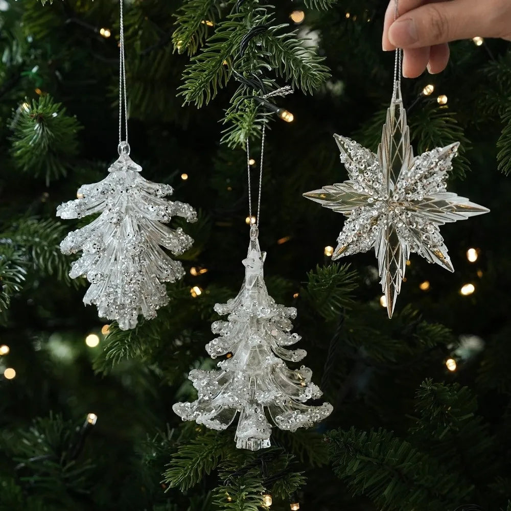 Clear Acrylic Christmas Ornaments – Glitter Faceted Deer Decor