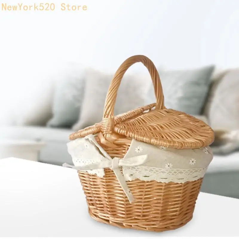 Wicker Fruit Basket with Handle & Double Lid | Rattan Hamper