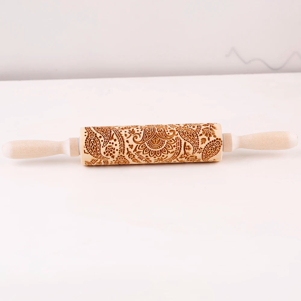 Tree of Life Embossed Wooden Rolling Pin – 3D Cookie Baking
