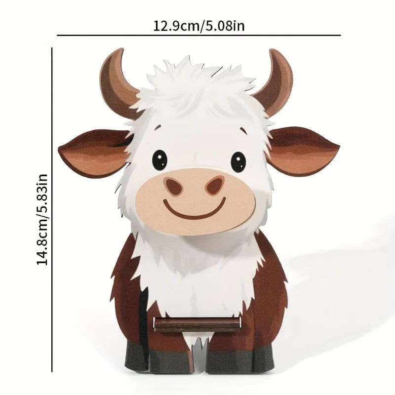 Wooden Highland Cow Eyeglass Stand – Cute Desktop Display