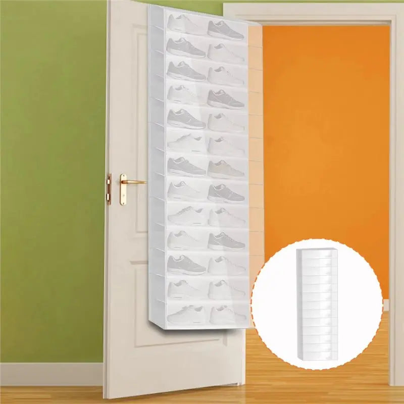 26-Pocket Over The Door Shoe Organizer – Clear Foldable Rack
