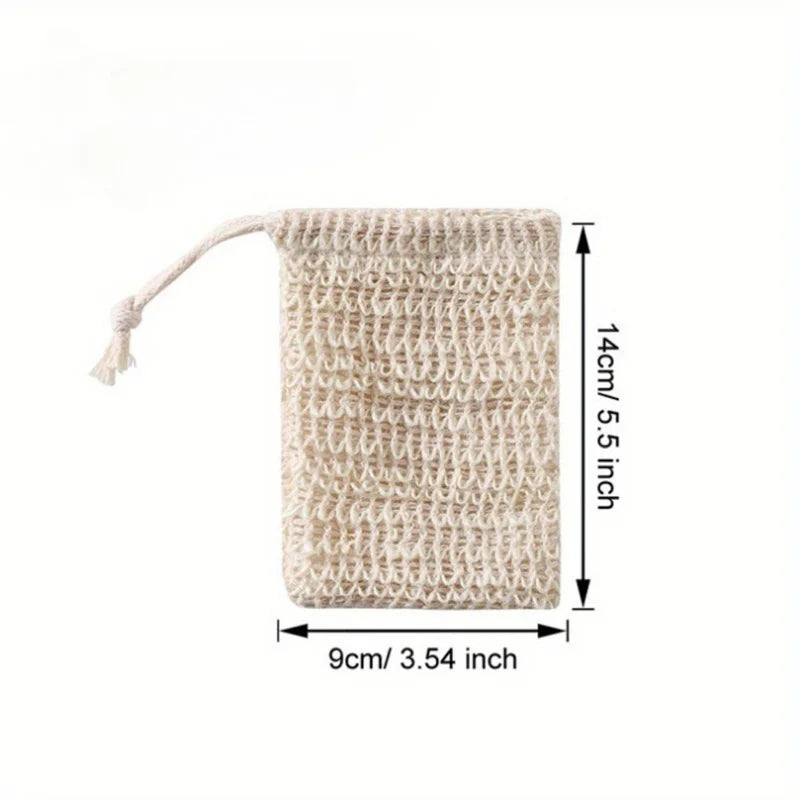 2-Pack Sisal Soap Saver Pouches with Drawstring & Wooden Bead