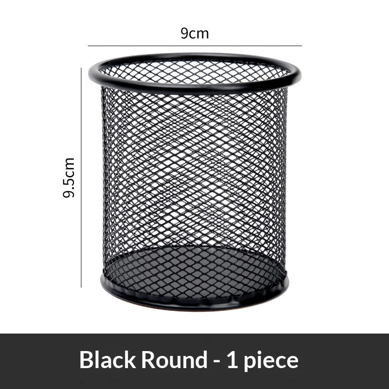 Metal Mesh Pen Holder Round Square Desk Stationery Organizer