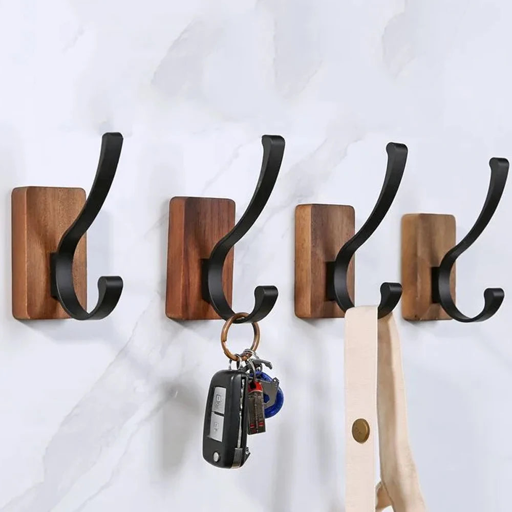 Solid Wood Wall Hook Rack – Coat Hat Towel Hanger