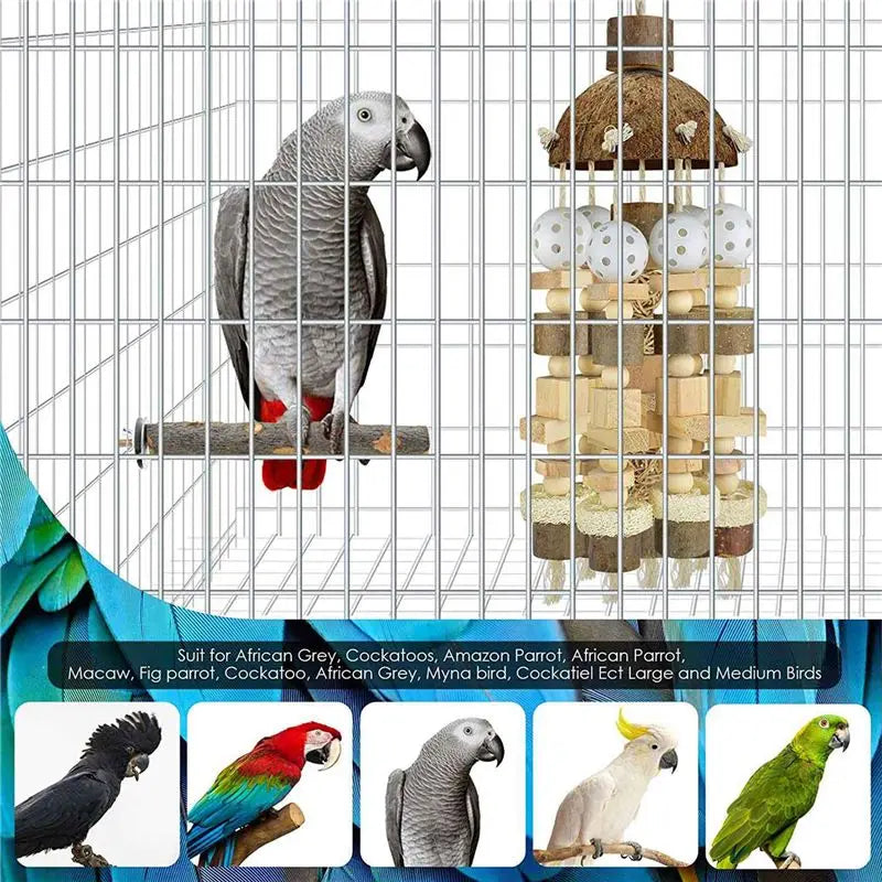Large Natural Wooden Chewing Toy for Macaws & Parrots