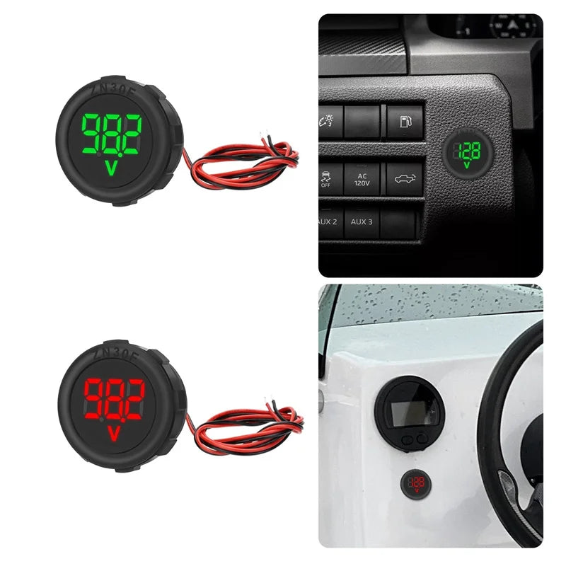DC 4–100V LED Digital Voltmeter IP67 Waterproof Panel Mount