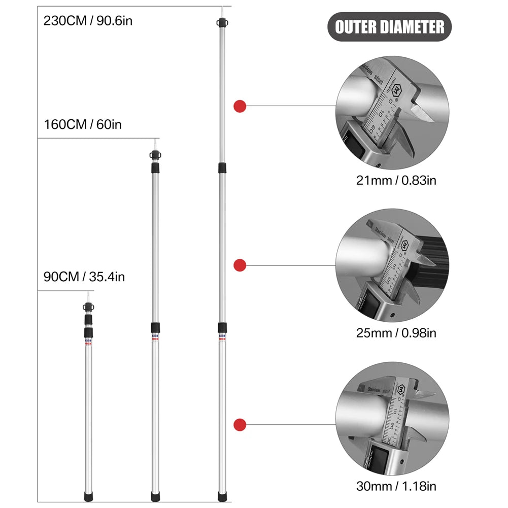 Aluminium Telescoping Tarp Poles 90–230cm | Camping Canopy