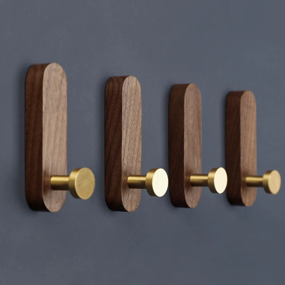 Self-Adhesive Walnut Wood Wall Hook – No-Drill Coat & Towel Hanger