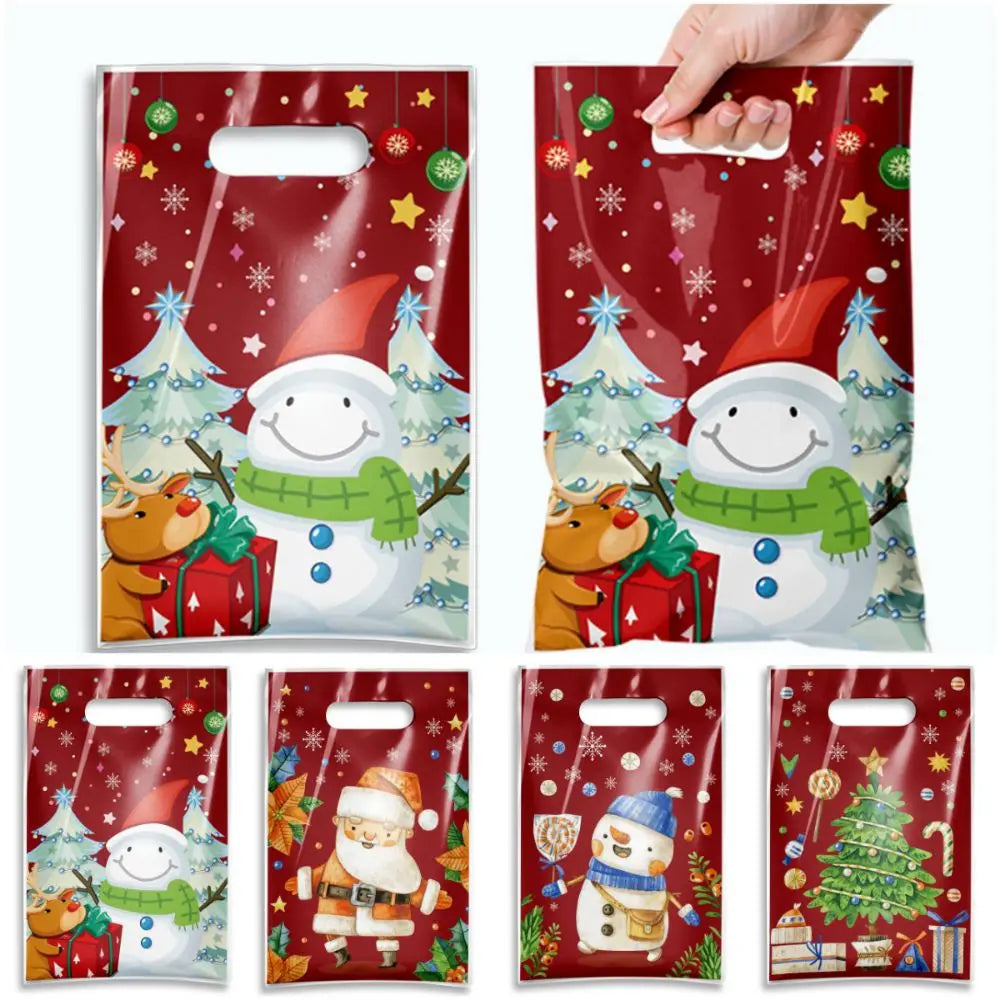 50-Pack Red Christmas Gift Bags – Santa & Snow Design