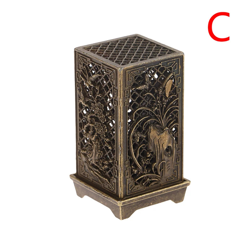 Zinc Alloy Incense Burner – Square & Cylindrical Hollow Design
